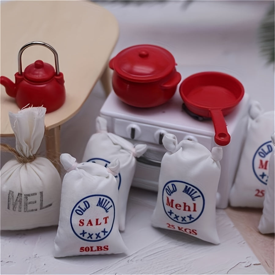 5-Pack Flour Sack Doll House Accessories Textile Kitchen Props