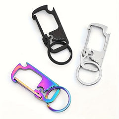 6 in 1 Carabiner Keychain Buckle Stainless Steel Multitool For Outdoor Camping