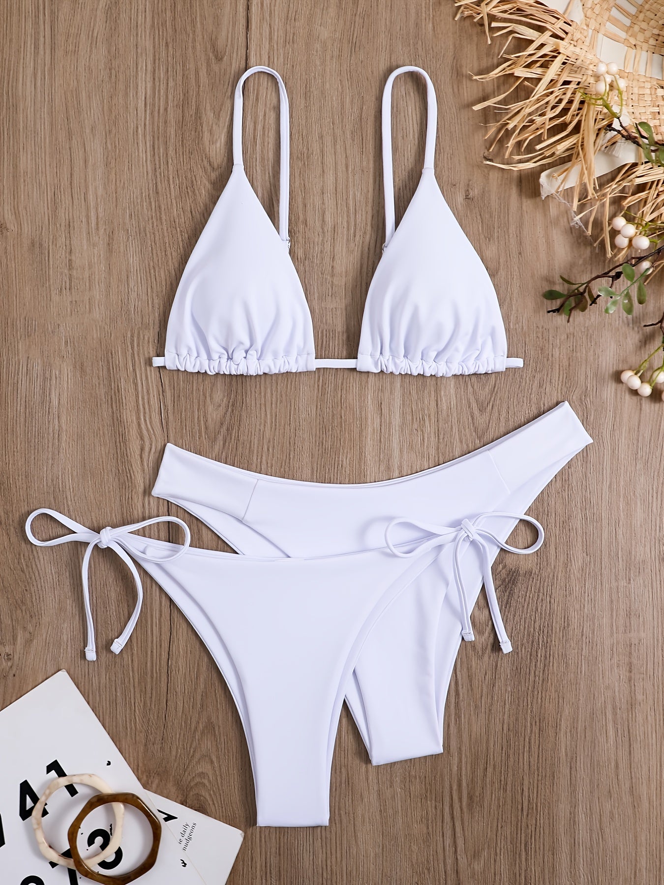 2 Style High Cut Solid Two Piece Swimsuit Women's Swimwear