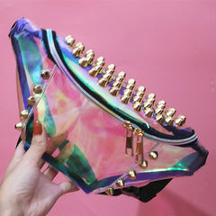 Rivets Waist Bag Women Fanny Pack Leg Bag Pochete Transparent