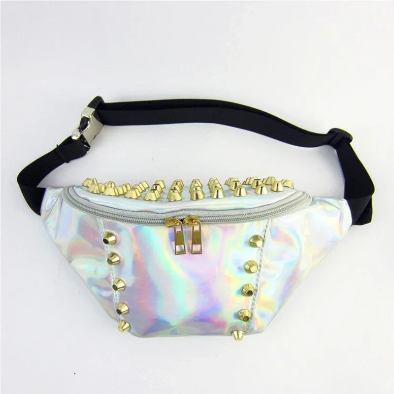 Rivets Waist Bag Women Fanny Pack Leg Bag Pochete Transparent