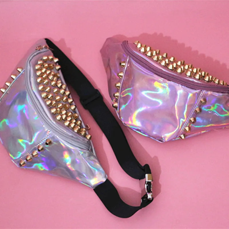 Rivets Waist Bag Women Fanny Pack Leg Bag Pochete Transparent