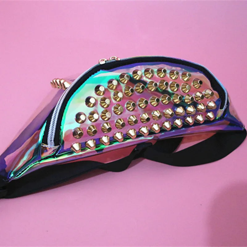 Rivets Waist Bag Women Fanny Pack Leg Bag Pochete Transparent