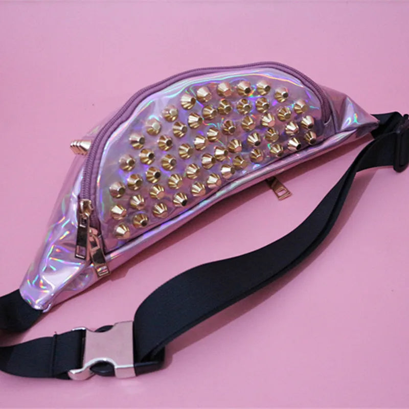 Rivets Waist Bag Women Fanny Pack Leg Bag Pochete Transparent