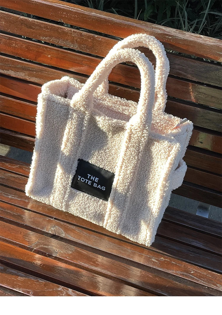 Lambswool Large Tote Bag Faux Fur Shoulder Purse