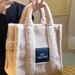 Lambswool Large Tote Bag Faux Fur Shoulder Purse