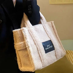 Lambswool Large Tote Bag Faux Fur Shoulder Purse