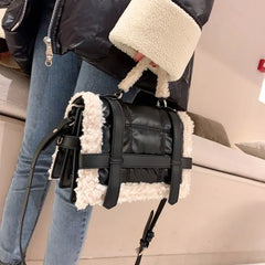 Quilted Lambswool Shoulder Bag Crossbody Messenger Purse