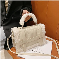 Quilted Lambswool Shoulder Bag Crossbody Messenger Purse