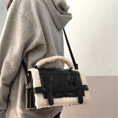 Quilted Lambswool Shoulder Bag Crossbody Messenger Purse