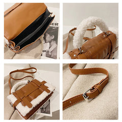 Quilted Lambswool Shoulder Bag Crossbody Messenger Purse