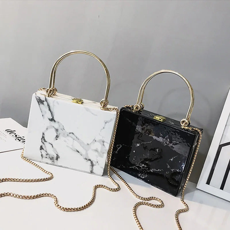Marble Box Women Handbags Chains Shoulder Crossbody Bags Lady Evening