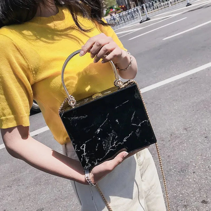 Marble Box Women Handbags Chains Shoulder Crossbody Bags Lady Evening