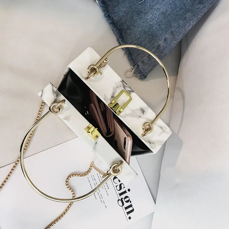 Marble Box Women Handbags Chains Shoulder Crossbody Bags Lady Evening