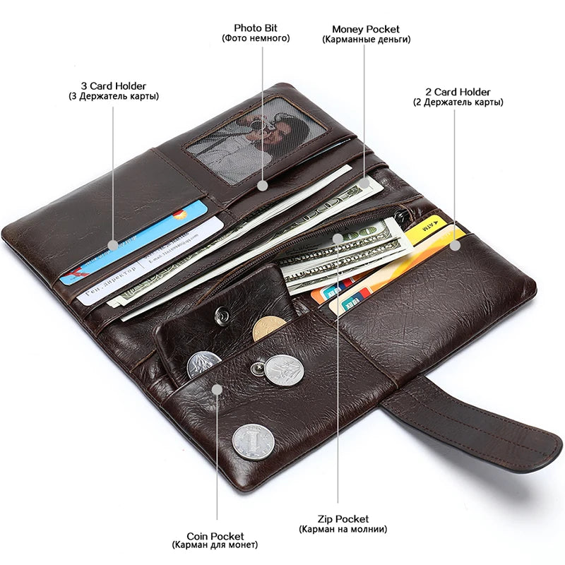 Men Long Wallet Leather Purse Handbags Business Clutch Coins 6018