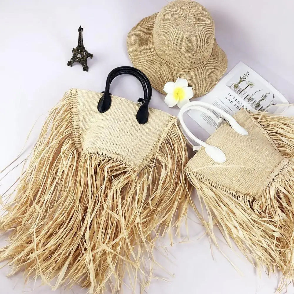 Tassel Straw Bags Rattan Weave Women Handbags Paper Shoulder