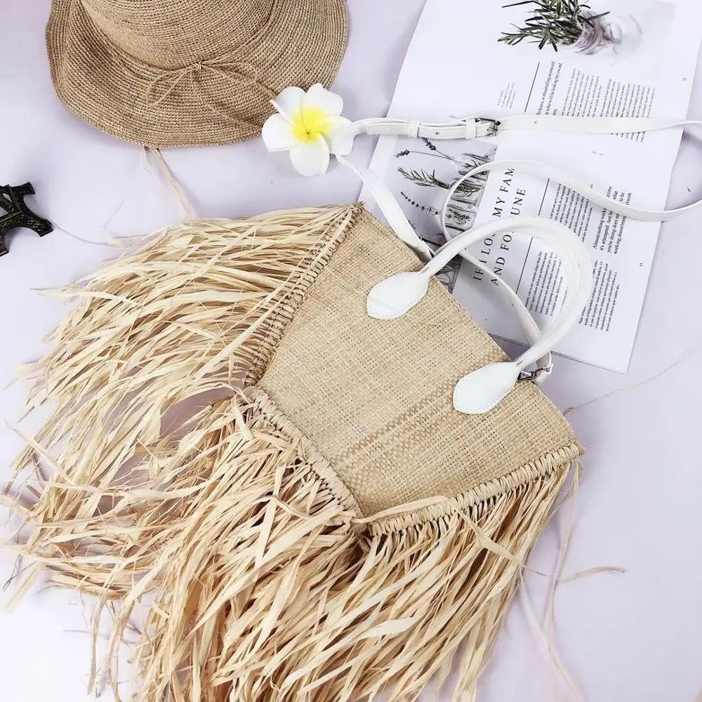 Tassel Straw Bags Rattan Weave Women Handbags Paper Shoulder