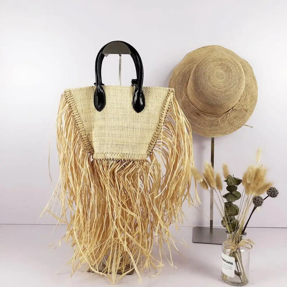 Tassel Straw Bags Rattan Weave Women Handbags Paper Shoulder
