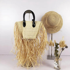 Tassel Straw Bags Rattan Weave Women Handbags Paper Shoulder