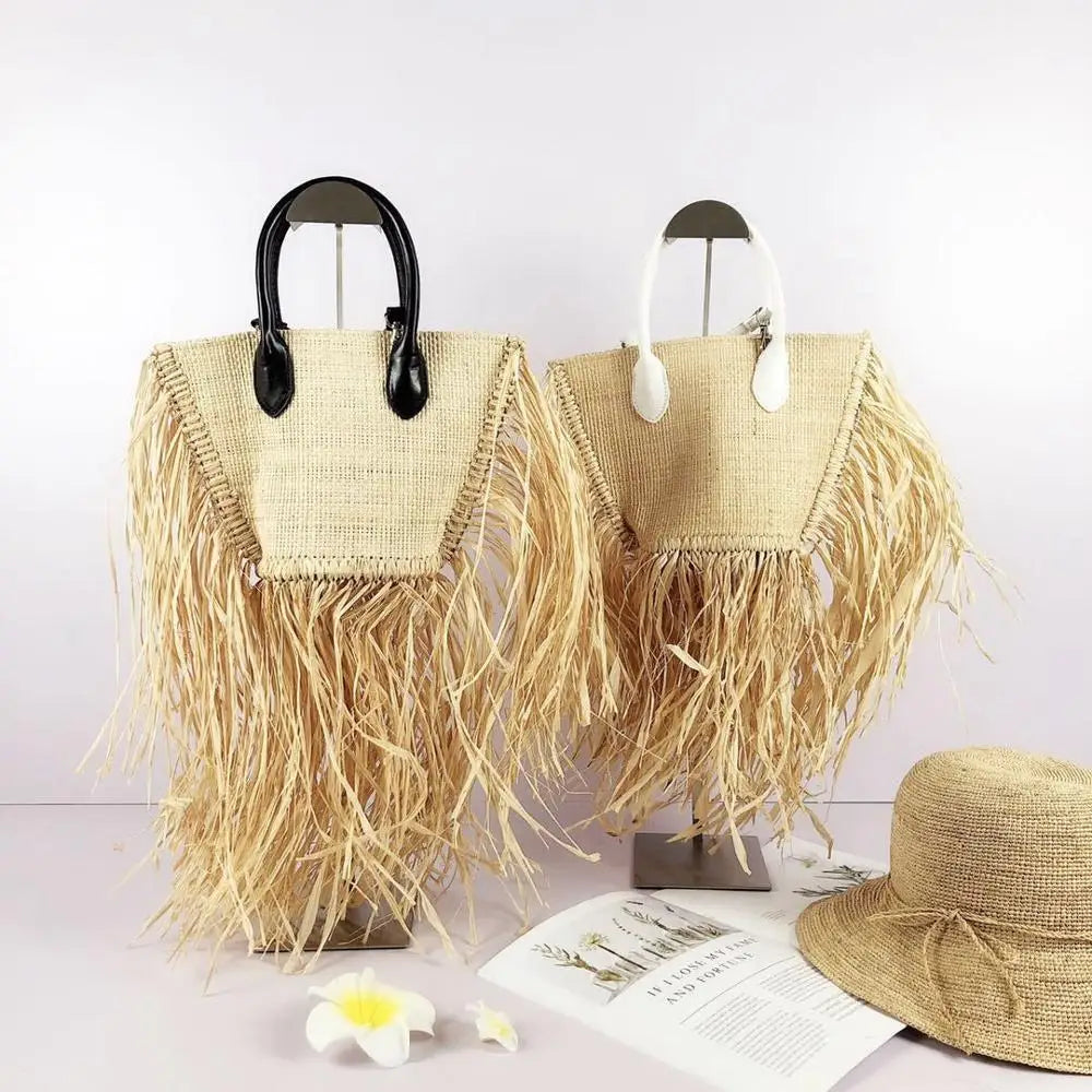 Tassel Straw Bags Rattan Weave Women Handbags Paper Shoulder