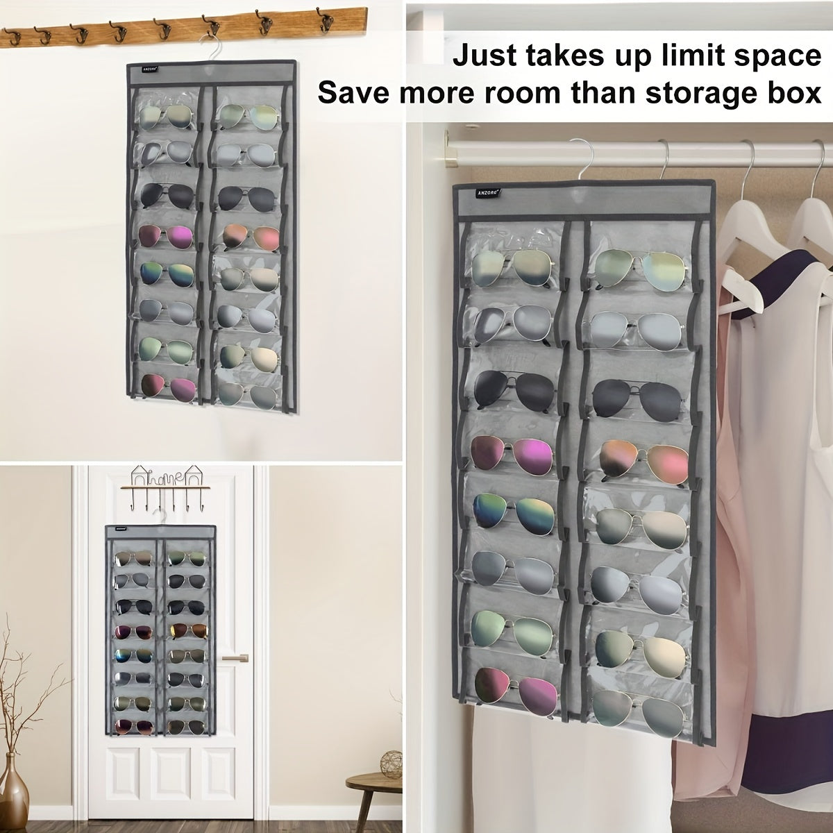 Dual Sided Hanging Sunglasses Organizer Wall Eyeglass Holder Sunglass Rack