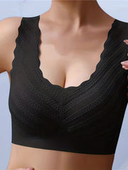 Scallop Trim Wireless Push Up Bra Comfy & Breathable Women's Lingerie