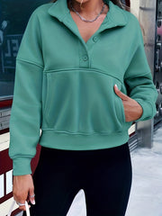 Half Button Pullover Sweatshirt with Kangaroo Pocket