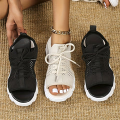 Women's Knit Sport Sandals Peep Toe Lace Up Platform Casual Slingback Outdoor