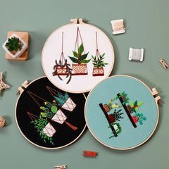 3pcs Green Plants Cactus Embroidery Kit with Hoop 20.07cm