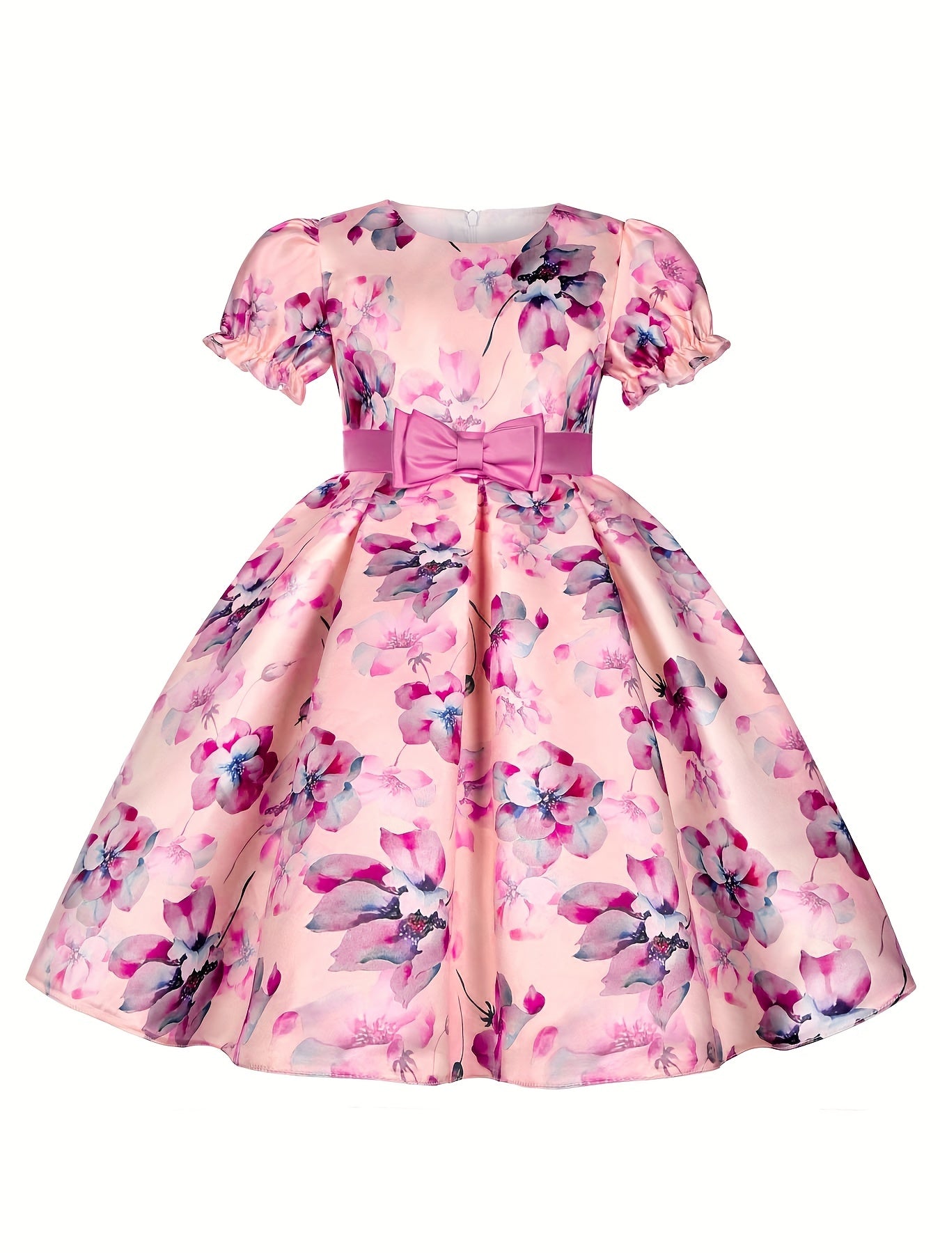 Floral Bowknot Puff Sleeves Princess Dress for Dance Party