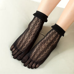 Floral Lace Toe Socks Ruffle Five Finger Crew Socks Women's Stockings