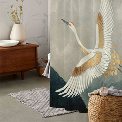 Crane Print Shower Curtain Waterproof Bath Curtain