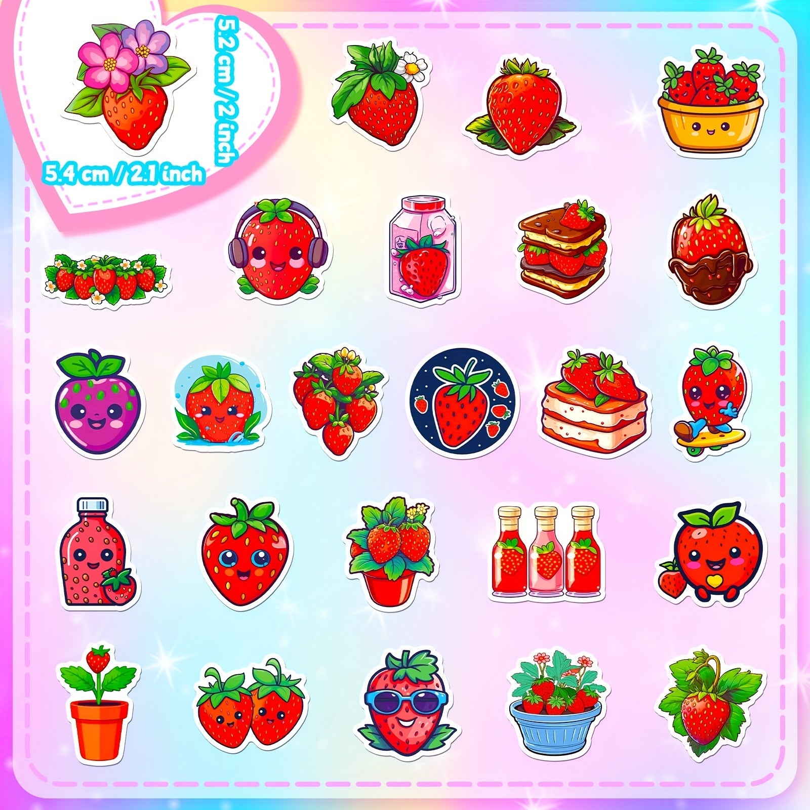 50pcs Strawberry Series Graffiti Stickers for Laptop Cup Motorcycle