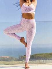 Floral Print Ruched Bra & Yoga Leggings Set