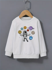 Boy's Astronaut Planets Sweatshirt Pullover Crew Neck Top