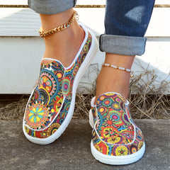 Women's Floral Canvas Slip On Loafers Casual Walking Shoes