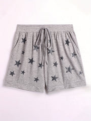 Star Print Drawstring Waist Shorts for Women