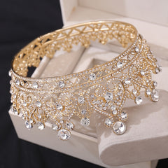 Baroque Crown Headband Round Rhinestone Tiara for Girls