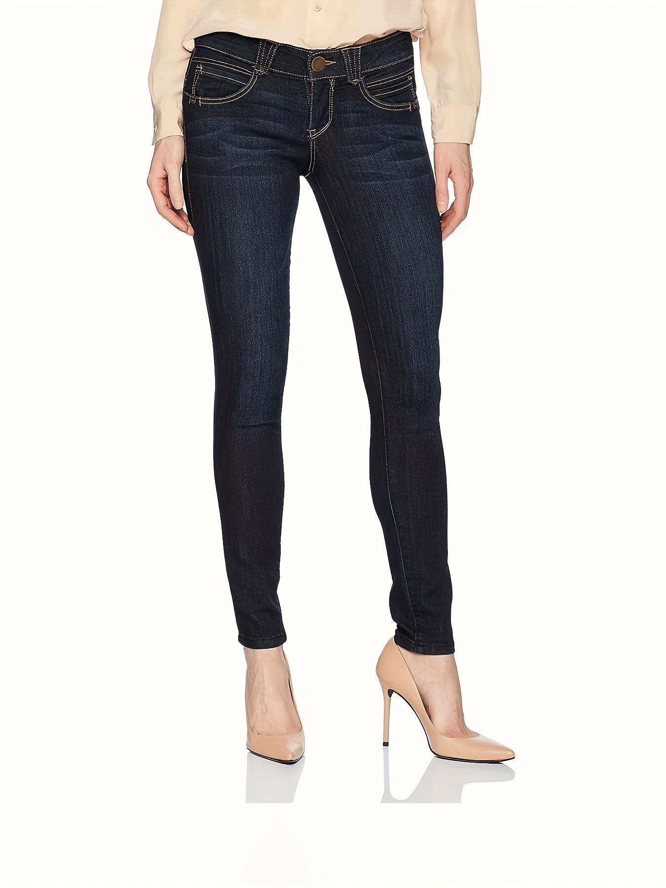 Washed Button Fly Stretch Skinny Jeans