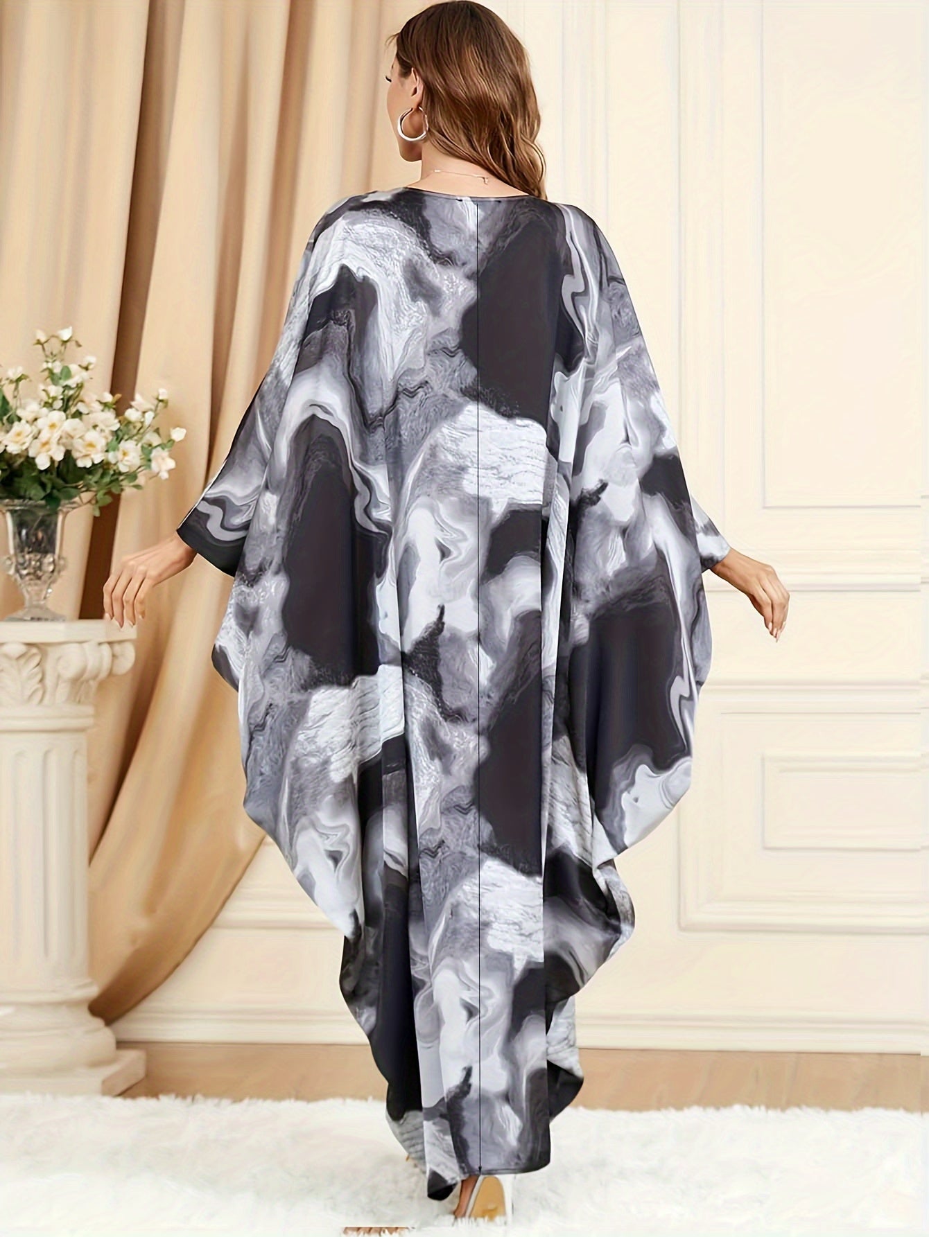 Abaya Dress Women's Plus Tie Dye Round Neck Maxi Kaftan