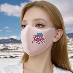 Angry Octopus 3D Fleece Lined Face Mask Pink Colorful Print