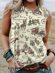 Western Style Cartoon Print Tank Top