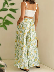 Floral Print Drawstring Palazzo Pants Boho Vacation Elastic Waist Wide Leg Pants