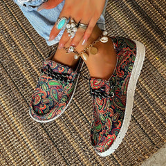 Women's Paisley Canvas Shoes Lace Up Lightweight Sneakers