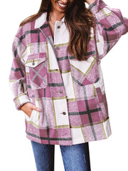 Plaid Print Shacket Jacket Long Sleeve Button Front Outerwear