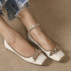 Women's Bowknot Ballet Shoes Square Toe Slip On