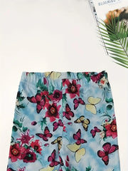 Butterfly & Flower Graphic Leggings Girls Comfy Leggings All Seasons Gift Sports