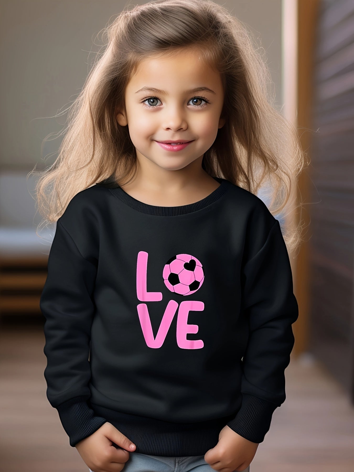 Girls Love Pattern Crew Neck Sweatshirt for Spring Fall
