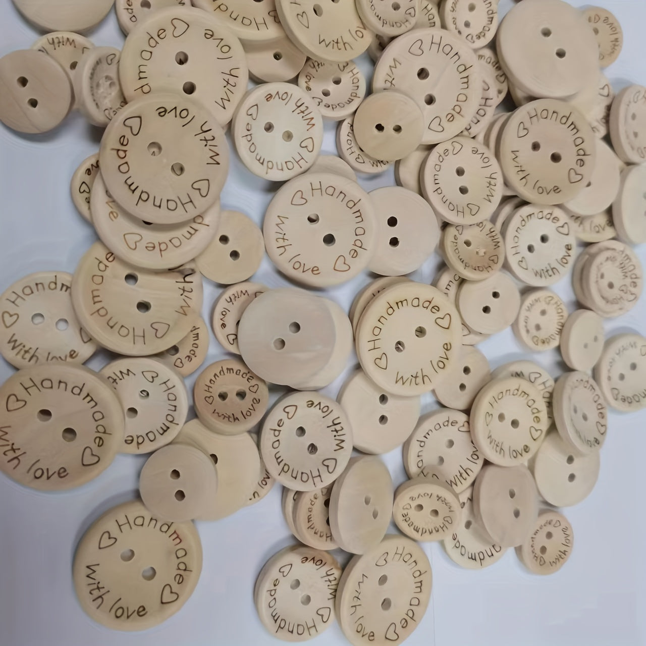 Handmade Love Heart Wooden Button Round Decorative 2 Holes 15mm 20mm
