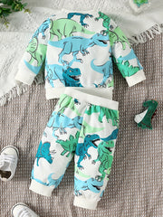Boy's Dino Graphic Casual Set Toddler Baby Sweatshirt & Pants